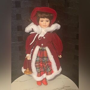 Preowned Hearts and Memories 17" Porcelain Doll - Girl with Birdcage read